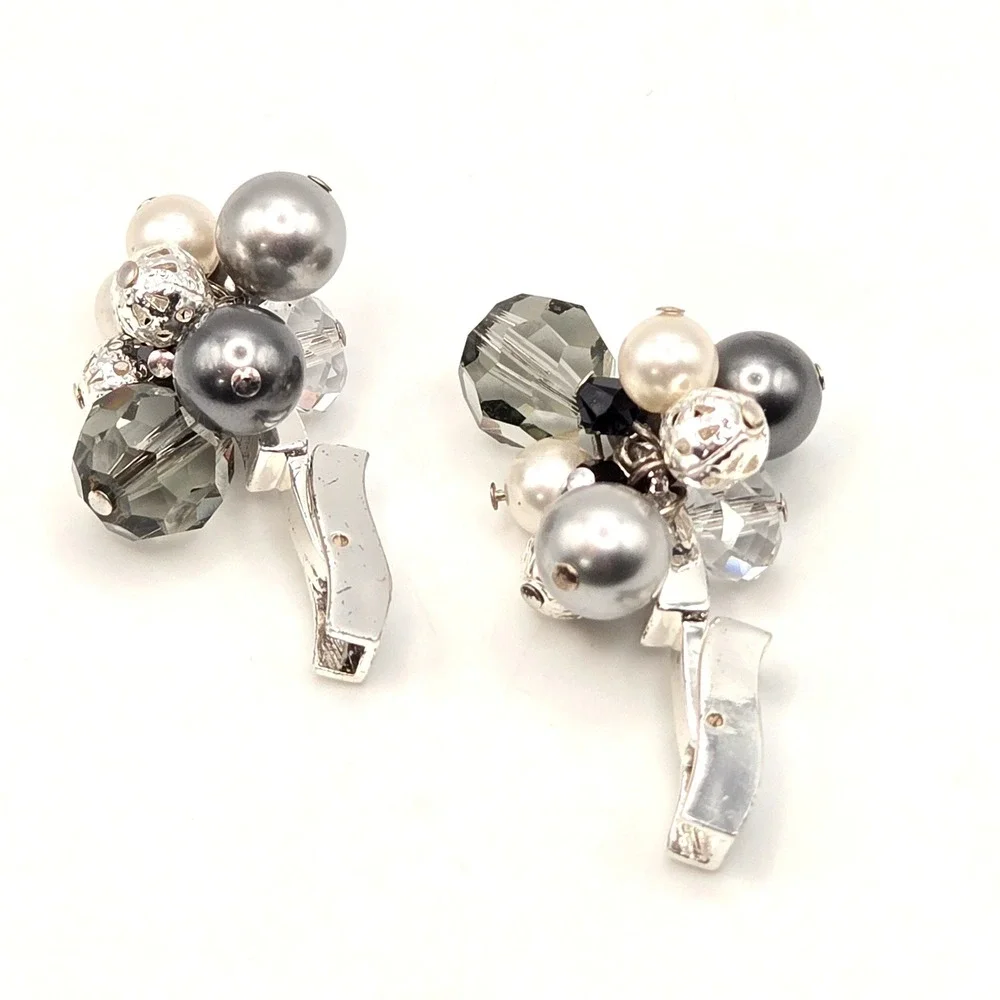 TM Lewin Men‎ Grey White Faux Pearl Crystal Cluster Silver Tone Cufflinks